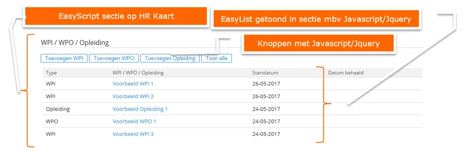 Een Easy Script-sectie op een kaart in Exact Synergy